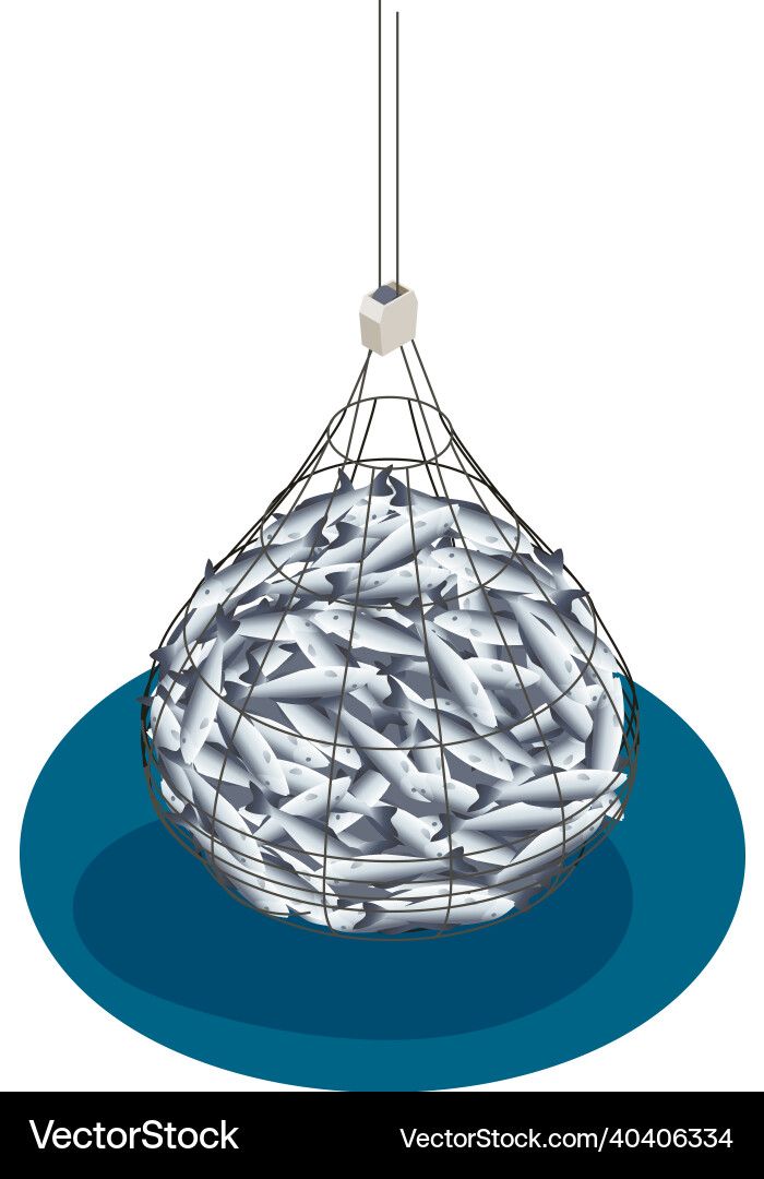 Loaded fish net composition Loaded fish net composition vector image