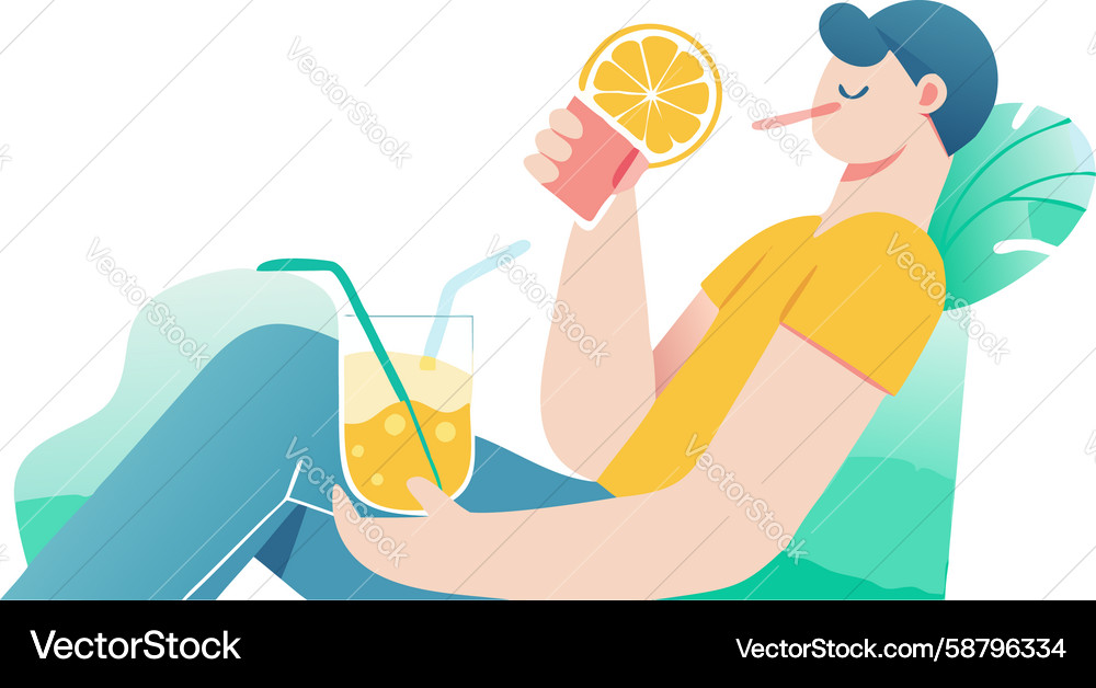 Man relaxing and reclining with refreshing juice Vector Image