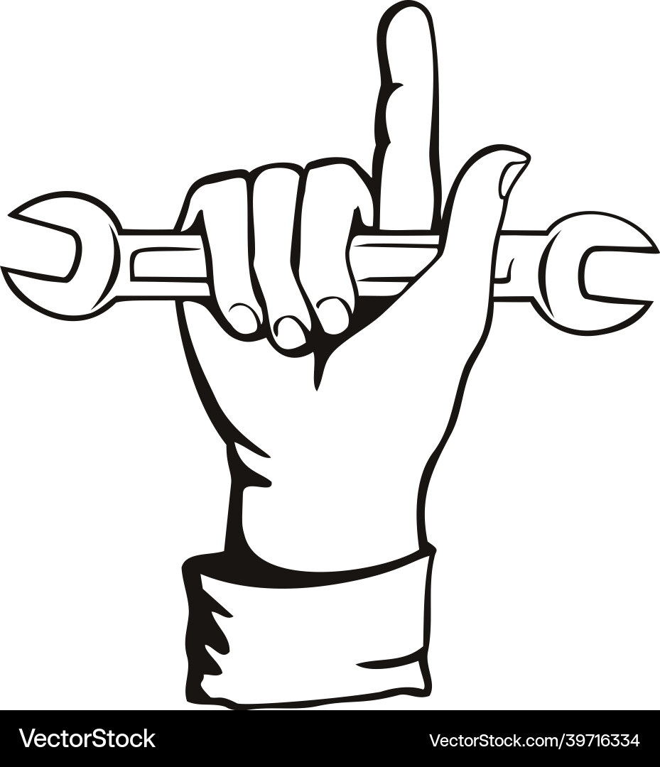 Mechanic's Hand with Spanner - Pointing Up vector image