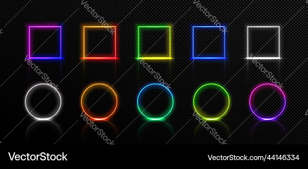 Neon frames isolated led square and round borders Neon frames isolated led square and round borders vector image