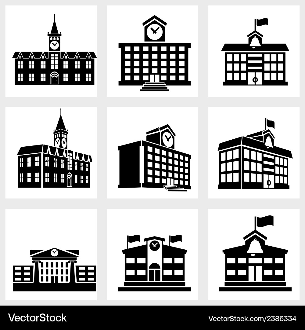 School Building Icons Set Vector Image