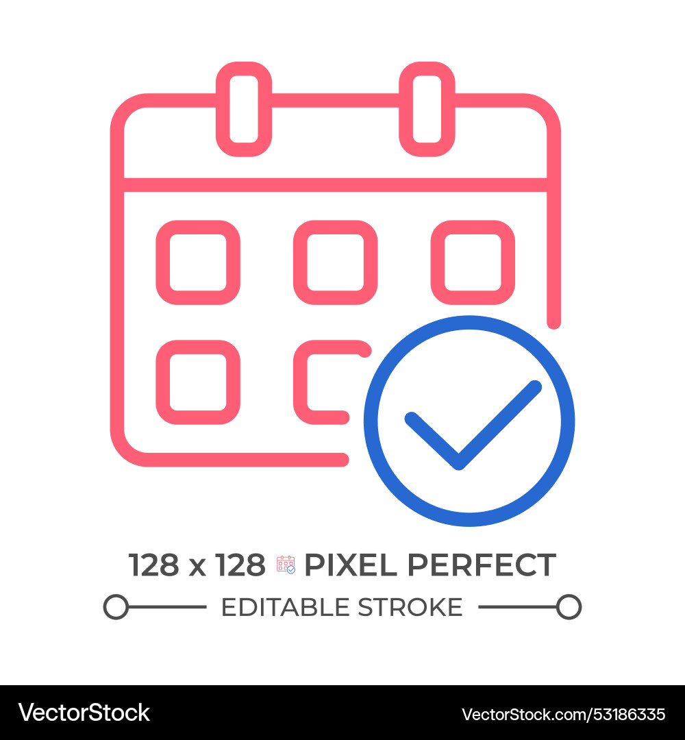 Calendar with check mark two color line icon vector image