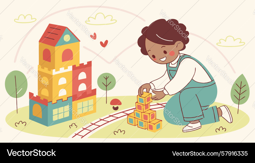 Child building a colorful block creation design vector image