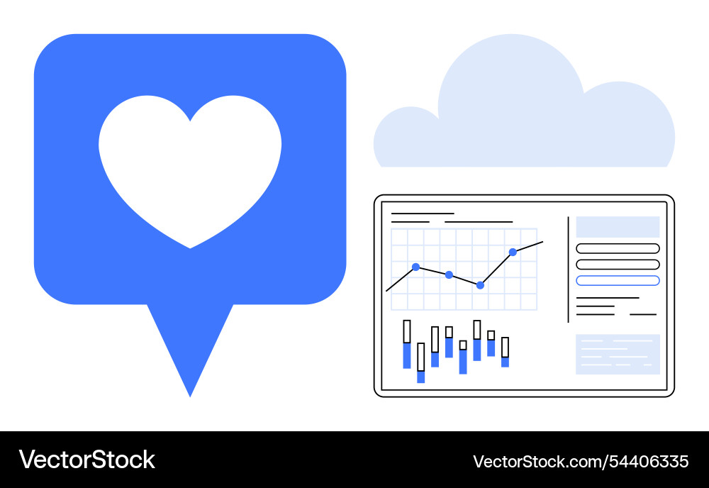 Data analytics monitor with graphs and heart icon Vector Image