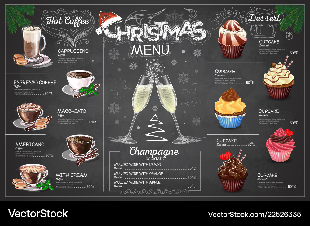 Holiday christmas menu design with champagne Holiday christmas menu design with champagne vector image