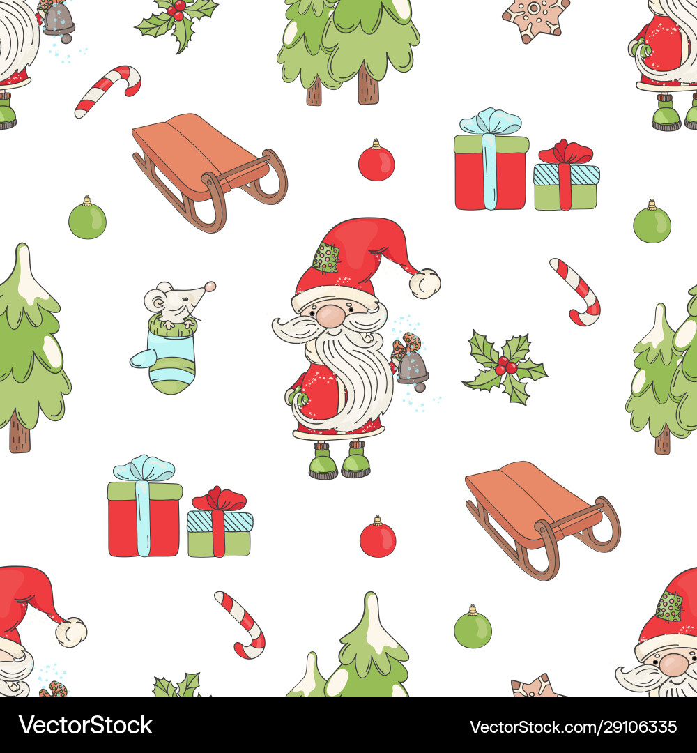 Santa Bell Christmas Seamless Pattern Vector Image