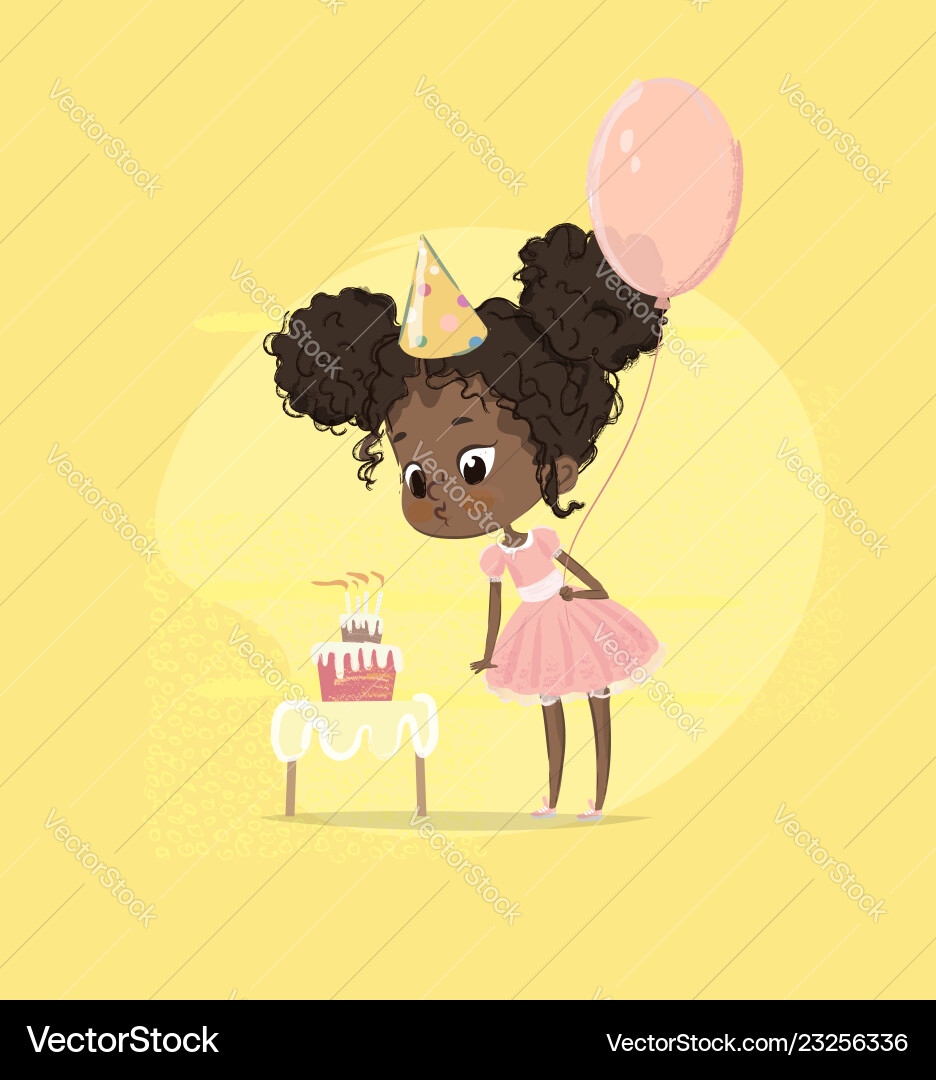 African american kid girl blow birthday cake African american kid girl blow birthday cake vector image