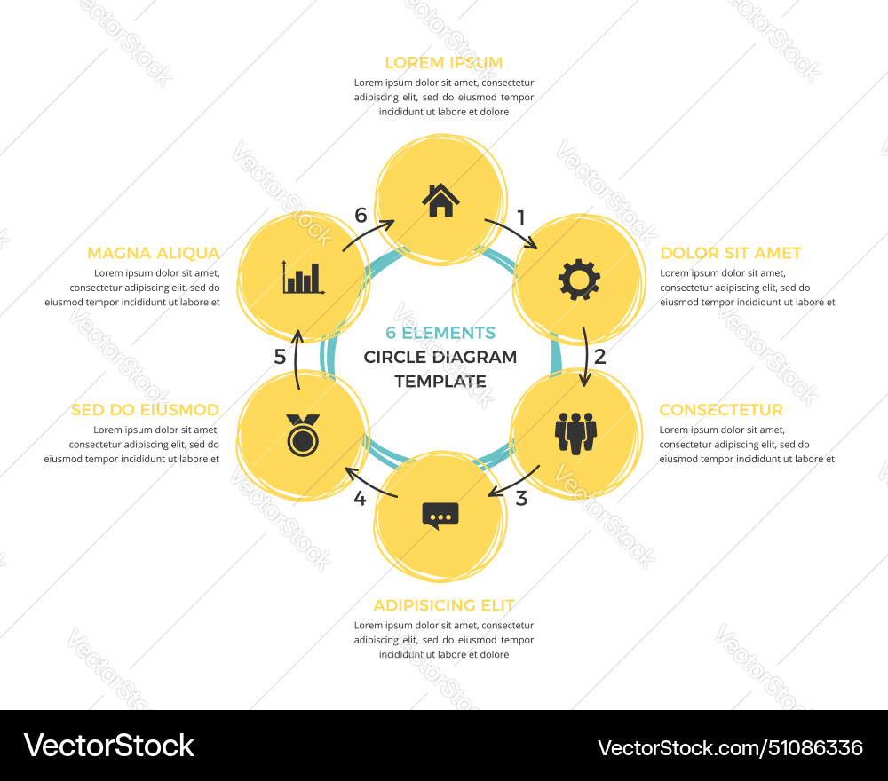 Circle diagram template - six elements Royalty Free Vector