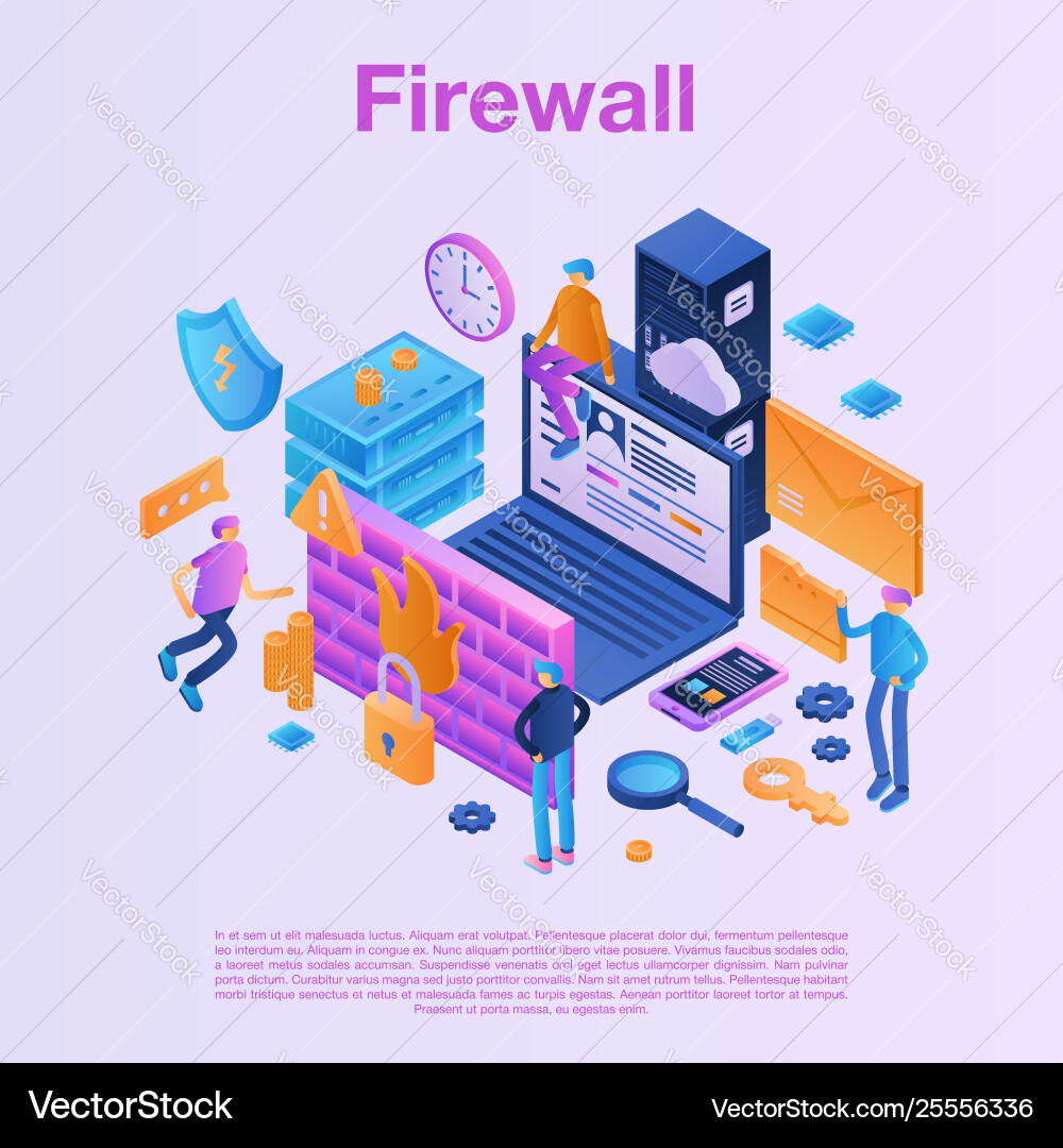 Firewall data concept background isometric style Vector Image