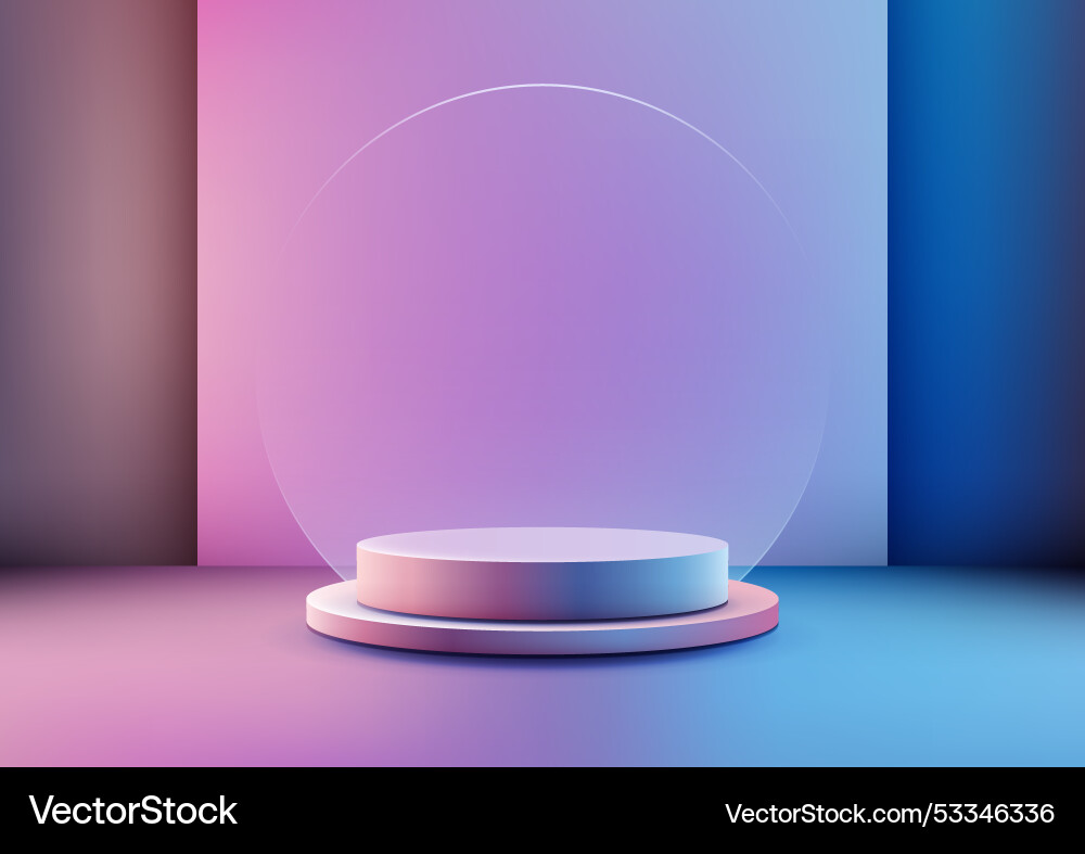 Neon blue and pink 3d podium with circular glass Neon blue and pink 3d podium with circular glass vector image