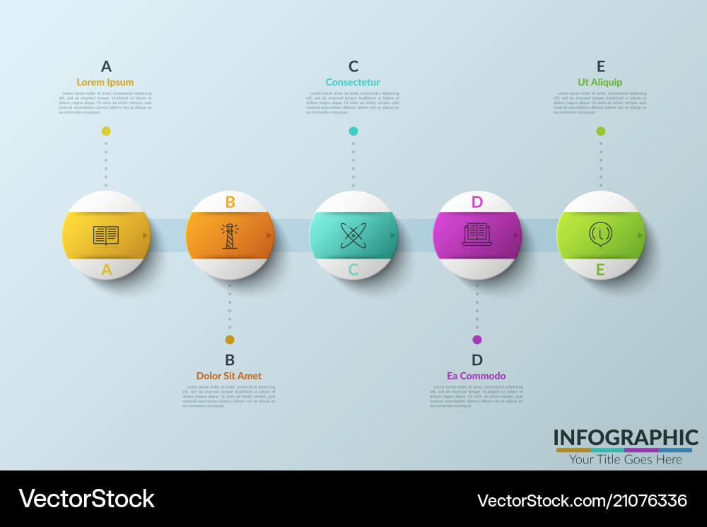 Row of 5 colorful round elements with thin line Row of 5 colorful round elements with thin line vector image