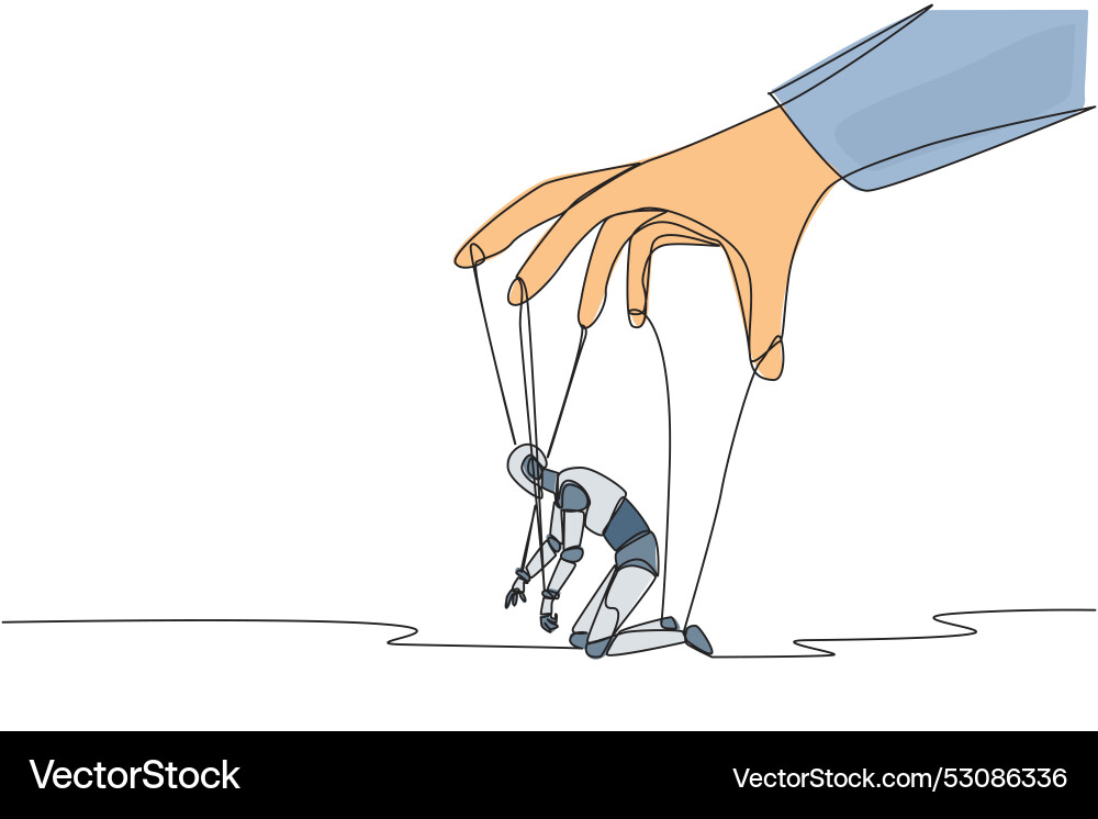 Single continuous line drawing robot kneel entire Single continuous line drawing robot kneel entire vector image