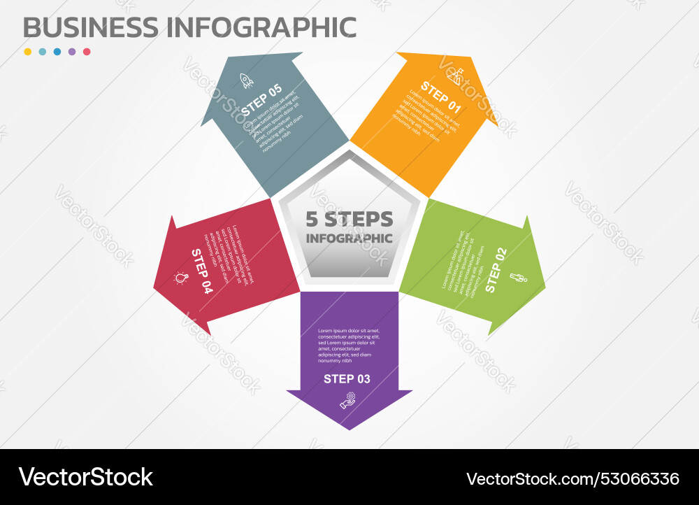 Visual data presentation cycle diagram with 5 vector image