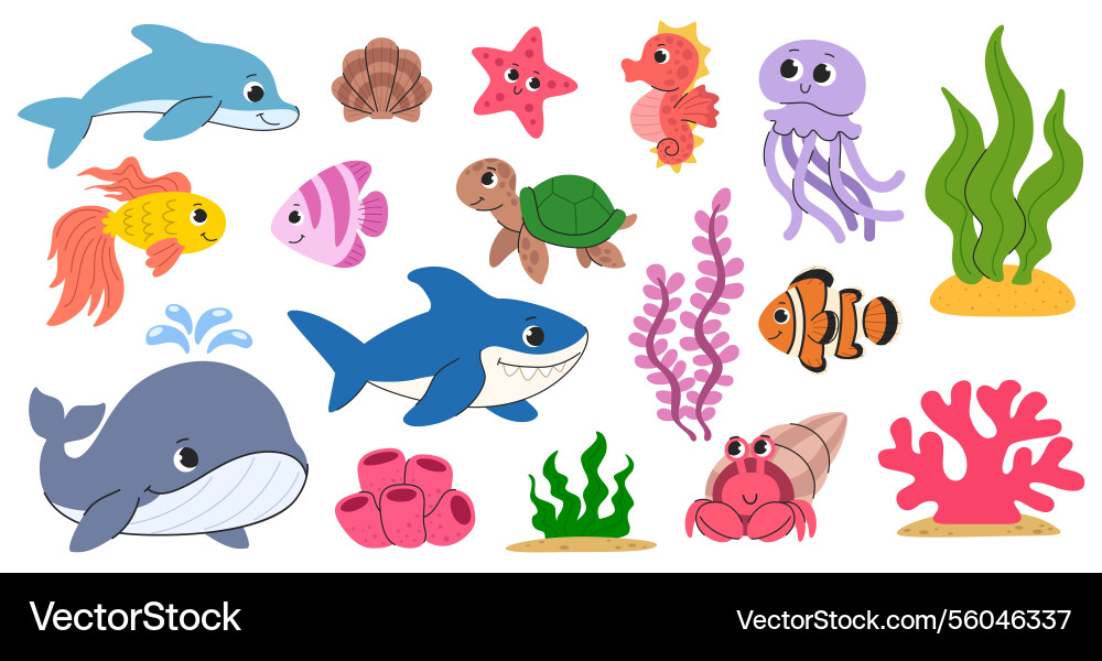 Cartoon Sea Animals & Ocean Life Vector Image