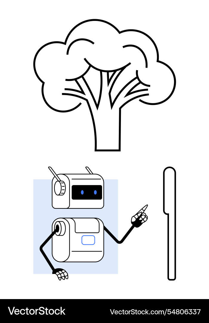 Futuristic robot interacting with interface Vector Image