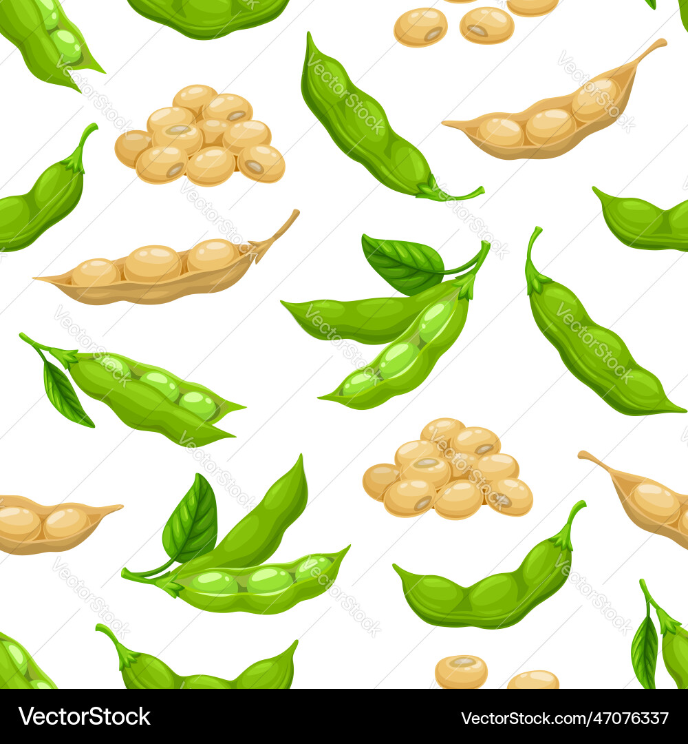 Raw soy and soybeans pods seamless pattern Raw soy and soybeans pods seamless pattern vector image