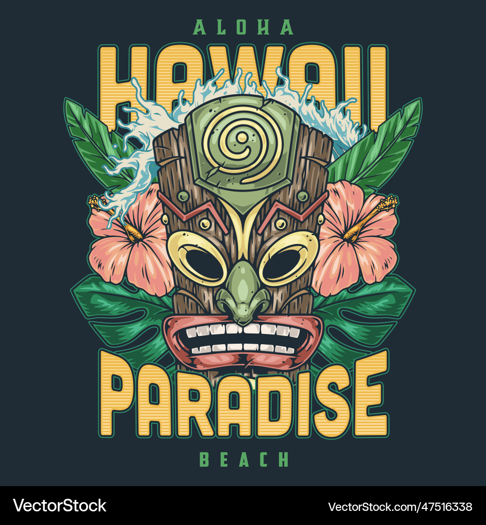 Hawaiian paradise beach colorful element Hawaiian paradise beach colorful element Vector Image