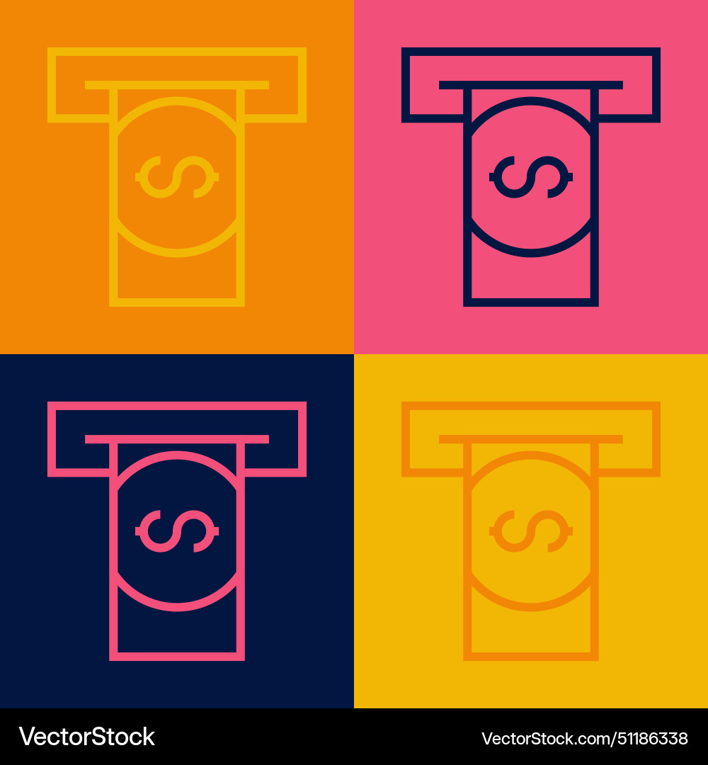 Pop art line atm - automated teller machine Pop art line atm - automated teller machine vector image