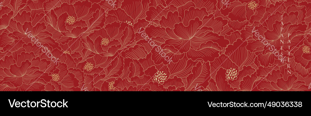 Red peony flower with hand drawn floral pattern vector image