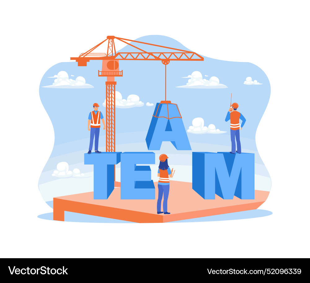 Construction workers compose the word team using vector image