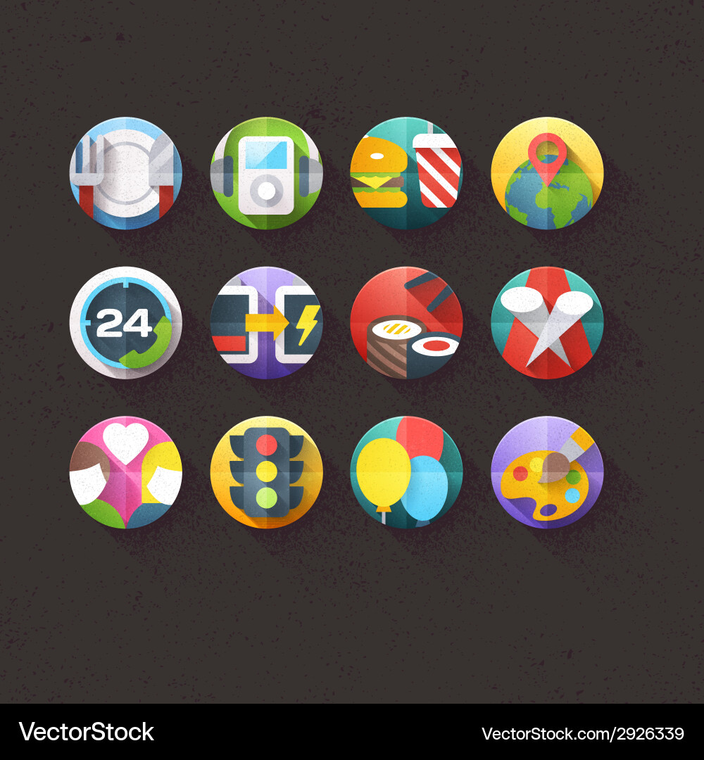 Textured flat icons for mobile and web set 5 vector image