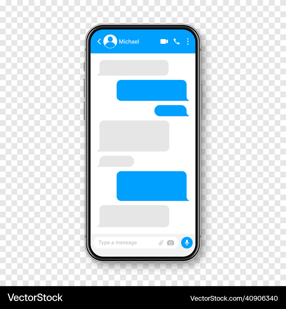 Realistic smartphone with messaging app blank sms vector image