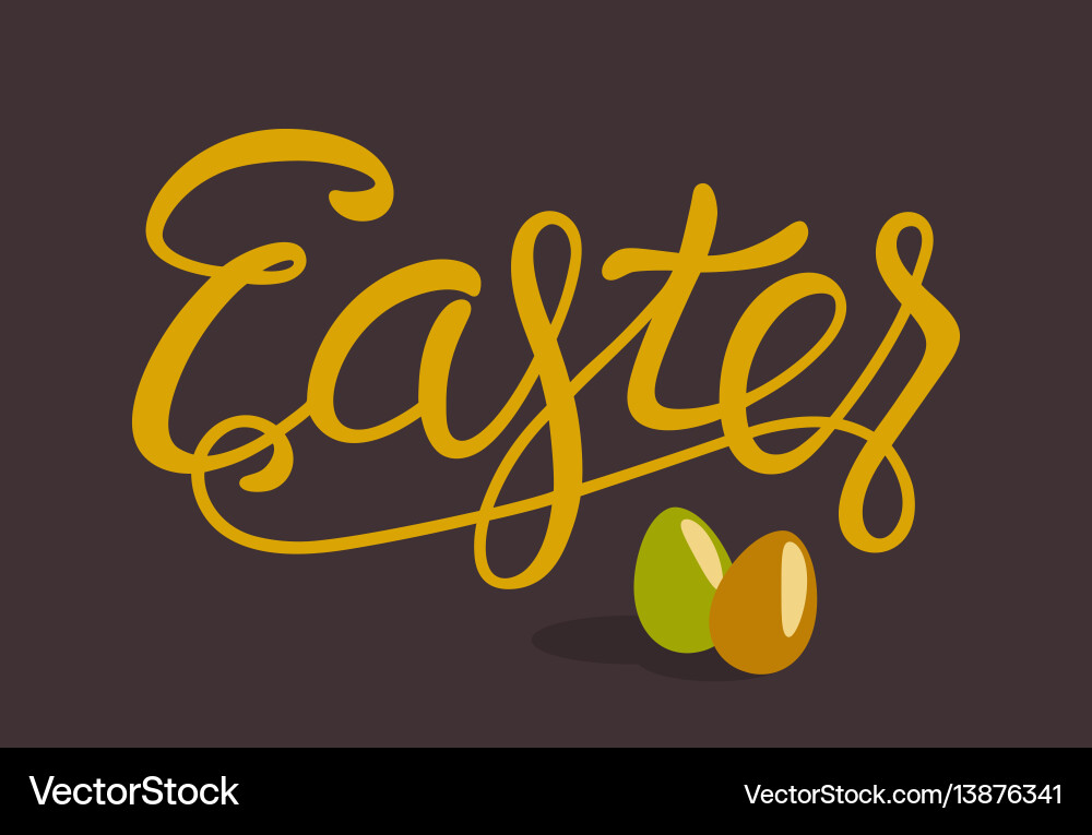 Happy easter lettering with eggs isolated on brown Happy easter lettering with eggs isolated on brown vector image