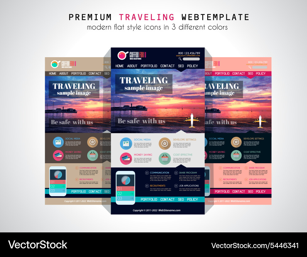One page website flat ui design template vector image
