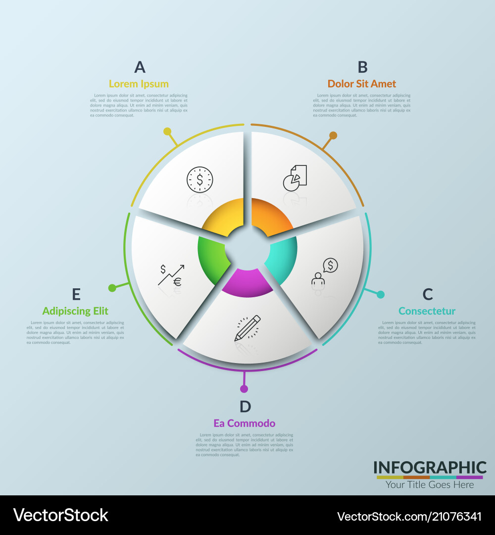 Round chart divided into 5 sectors with thin line Vector Image