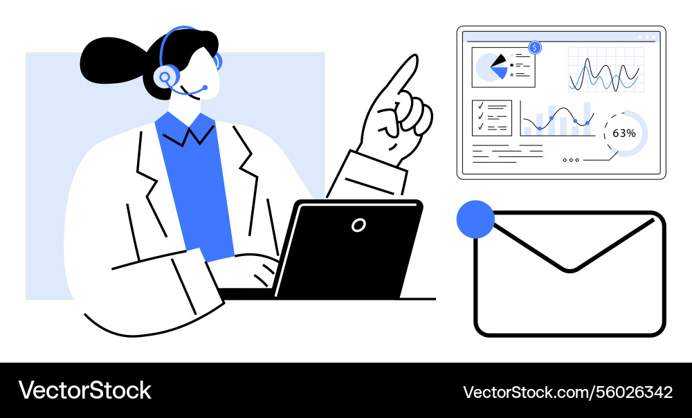 Customer service representative analyzing data Customer service representative analyzing data vector image