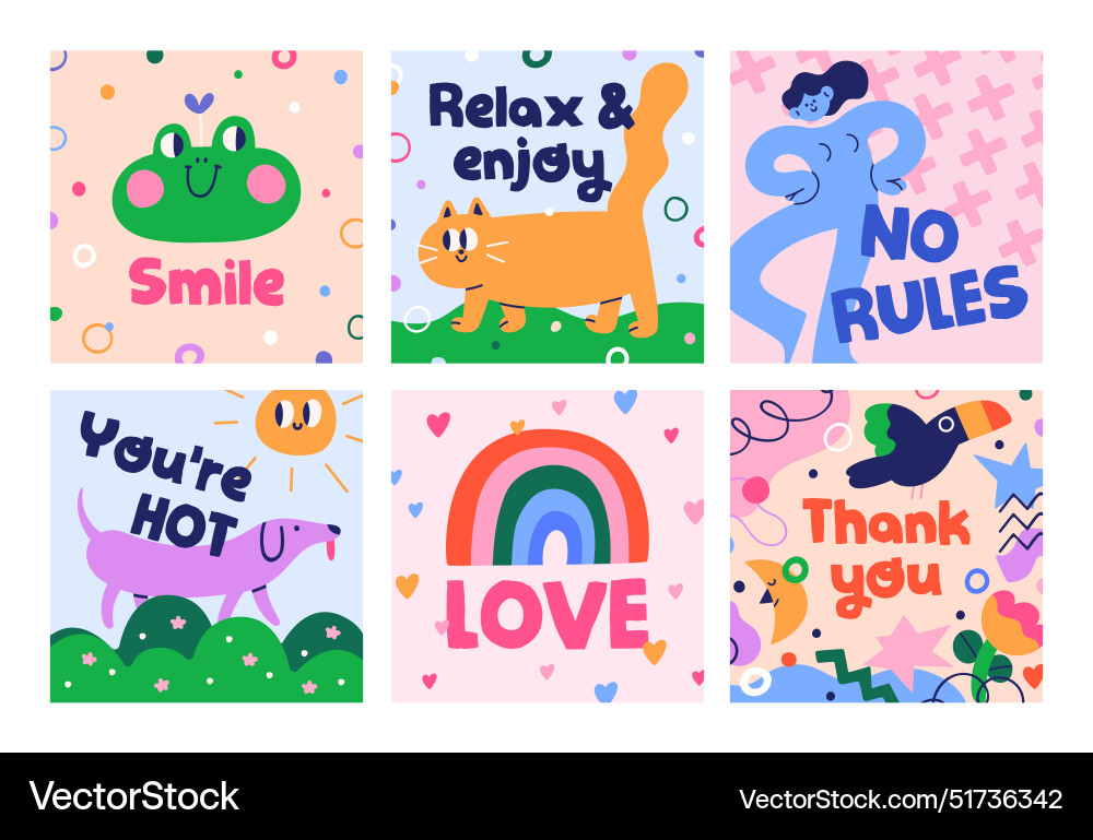 Funny cute card designs set abstract square Vector Image