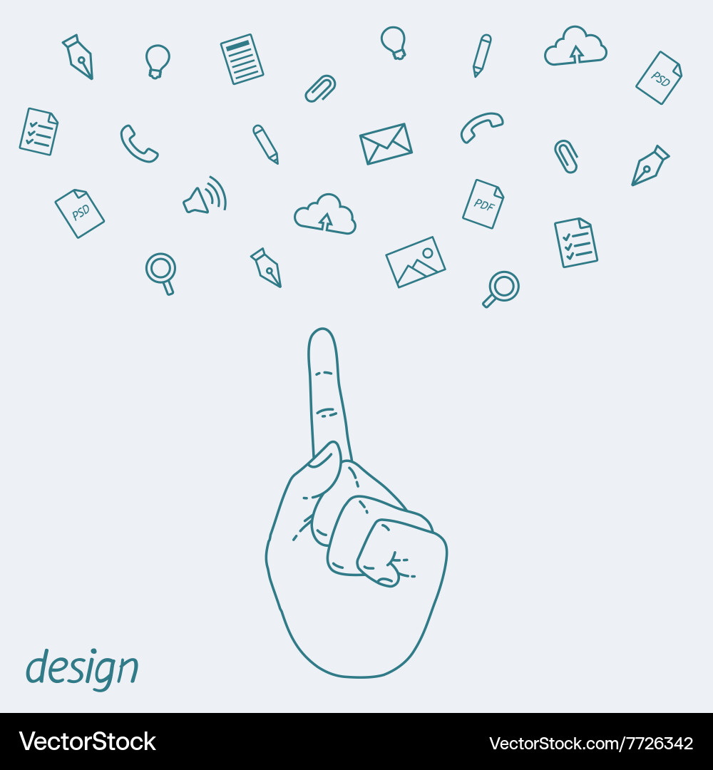Hand keeps mobile with set of line icons vector image