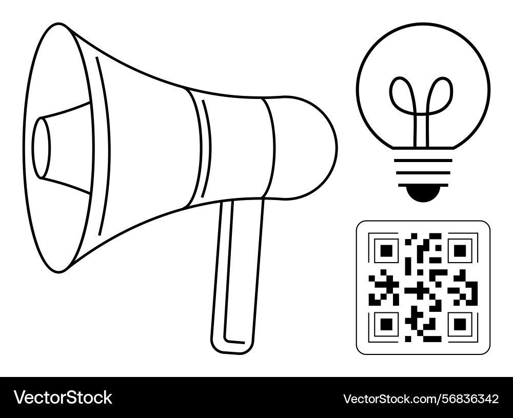 Megaphone lightbulb and qr code highlighting Megaphone lightbulb and qr code highlighting vector image