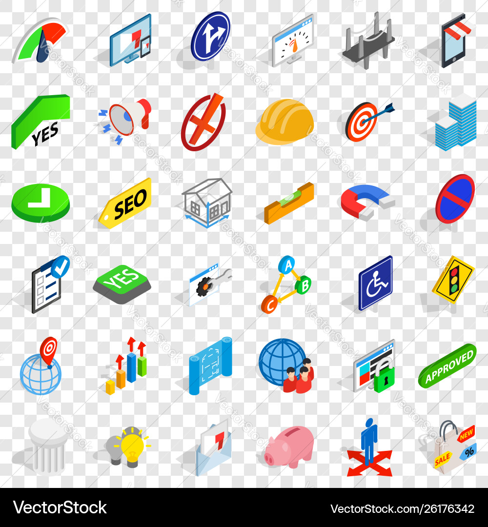 Solution icons set isometric style vector image