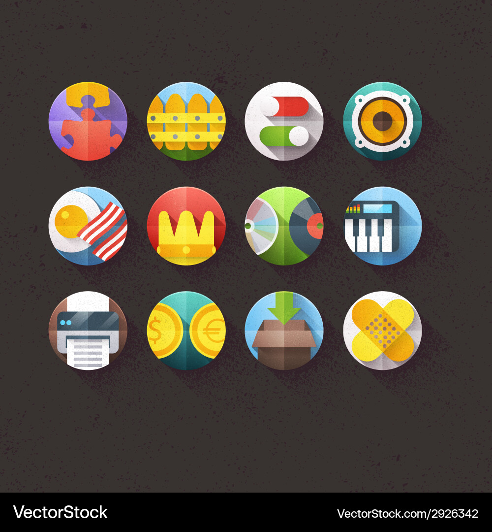 Textured flat icons for mobile and web set 6 vector image