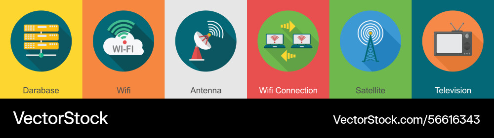 A set of 6 communication icons as database wifi vector image