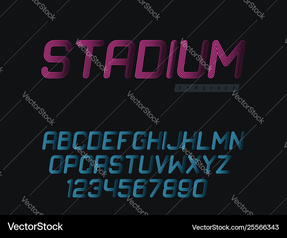 Linear uppercase font latin letters and numbers Vector Image