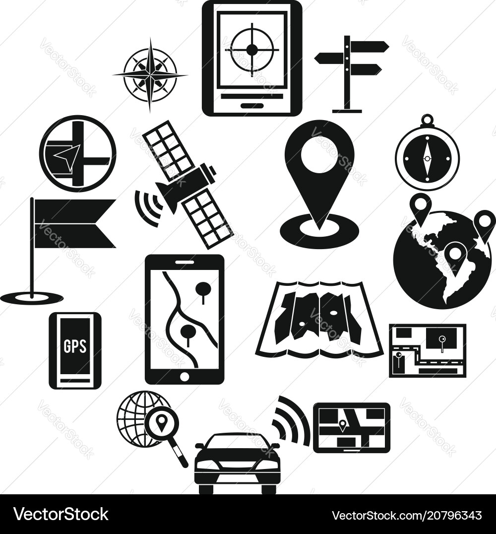 Navigation icons set simple ctyle Navigation icons set simple ctyle vector image
