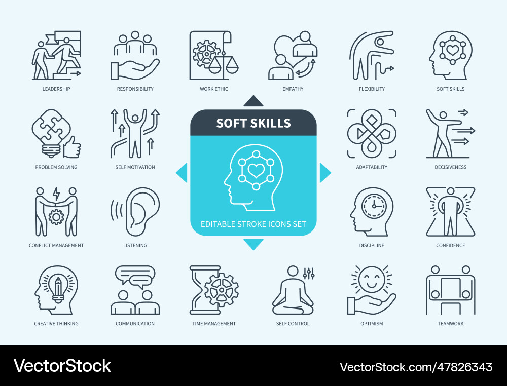 Soft Skills Icon Set - Teamwork & Problem Solving vector image