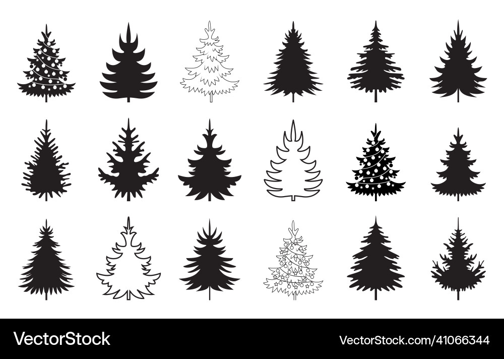 A set of black christmas trees winter season A set of black christmas trees winter season vector image