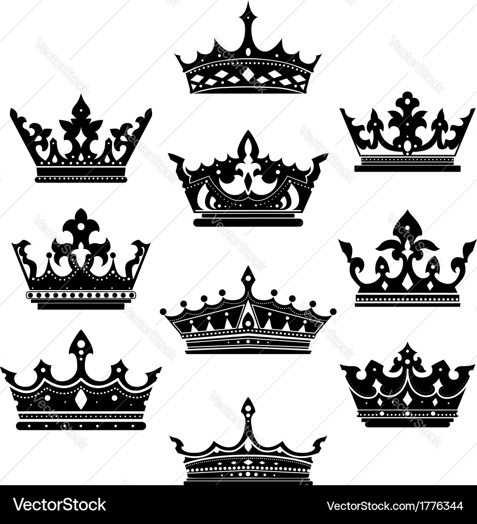 Black Crown Set - Royal Insignia Vector Image