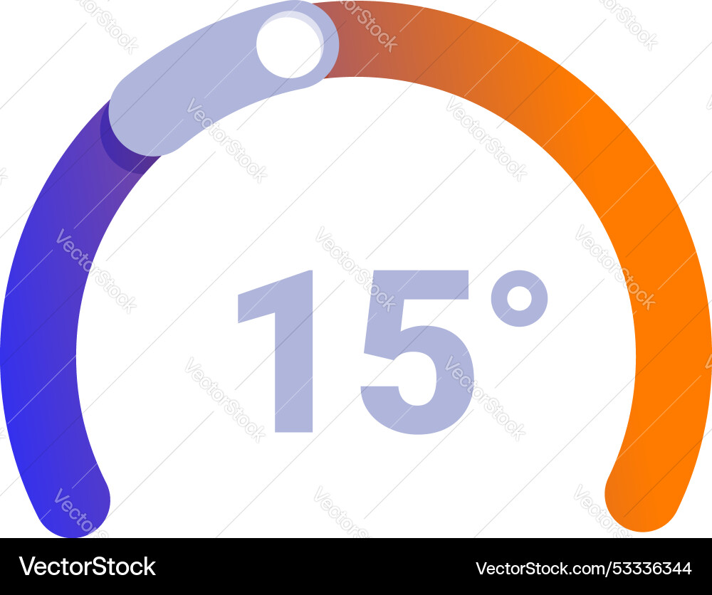 Circular temperature gauge showing 15 degrees Circular temperature gauge showing 15 degrees Vector Image