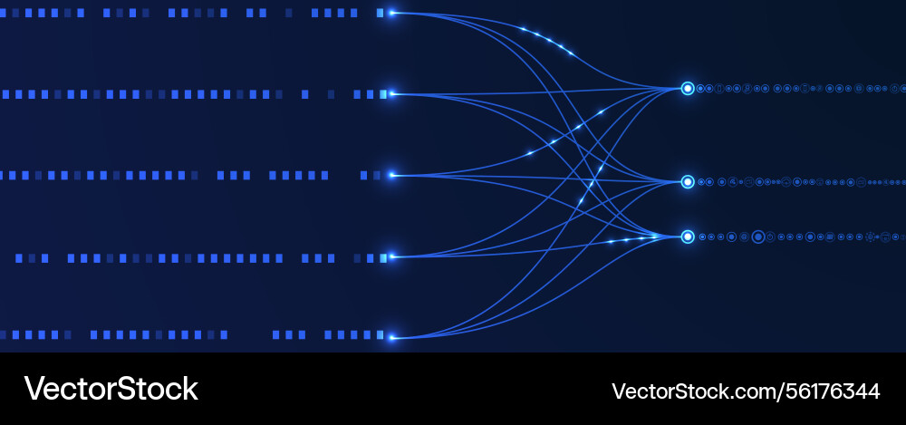 Data technology and machine learning neural flow Data technology and machine learning neural flow vector image
