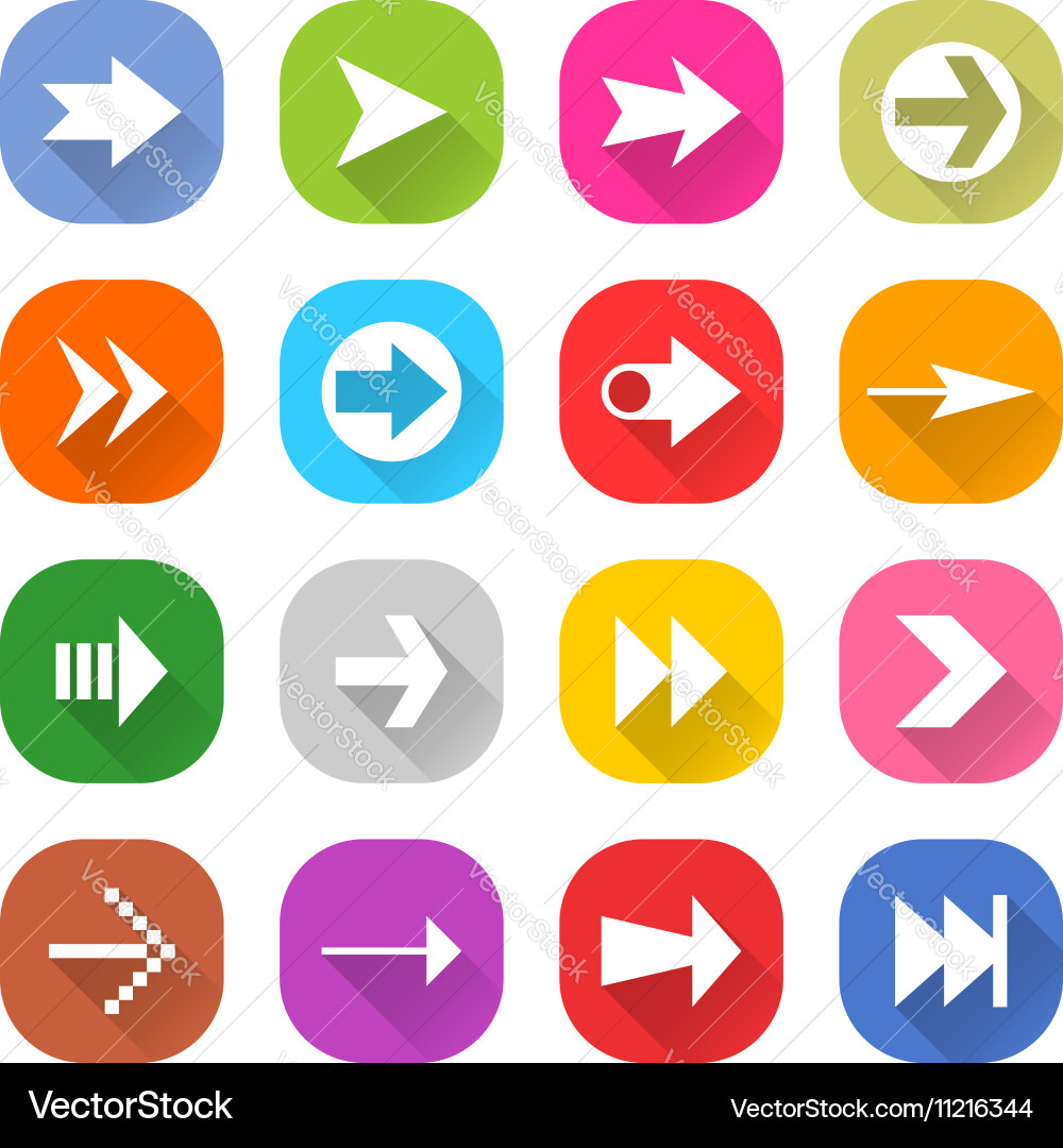 Flat arrow icon set square web button vector image