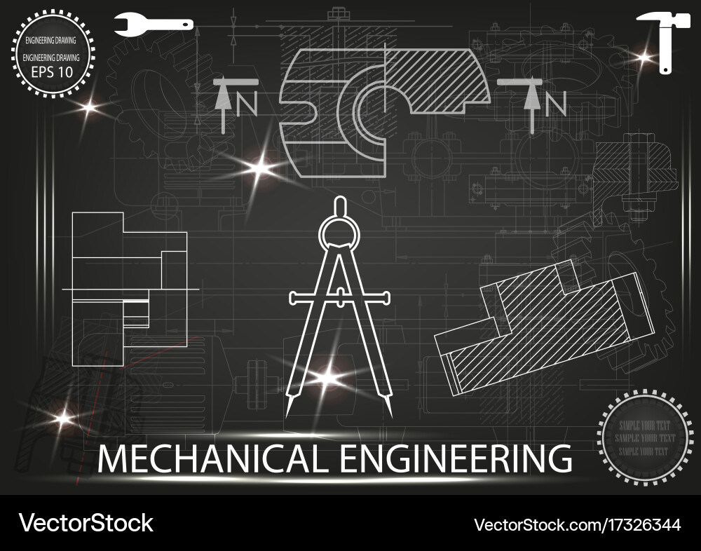 Machine-building drawings on a black background Vector Image