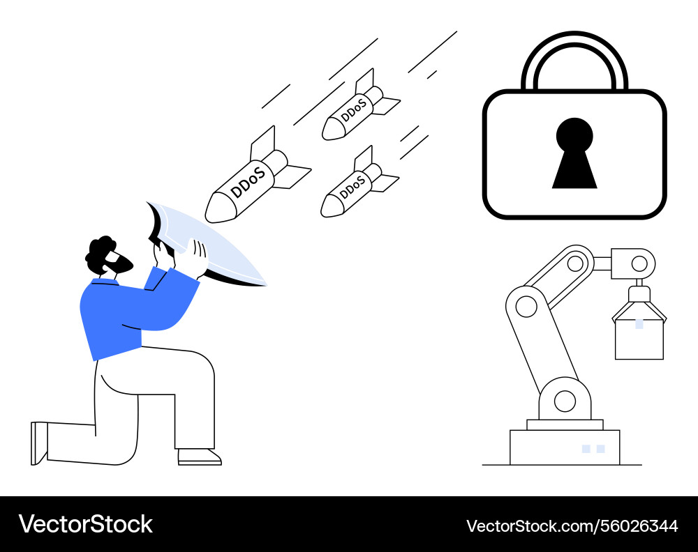 Man using shield to protect against ddos attacks vector image