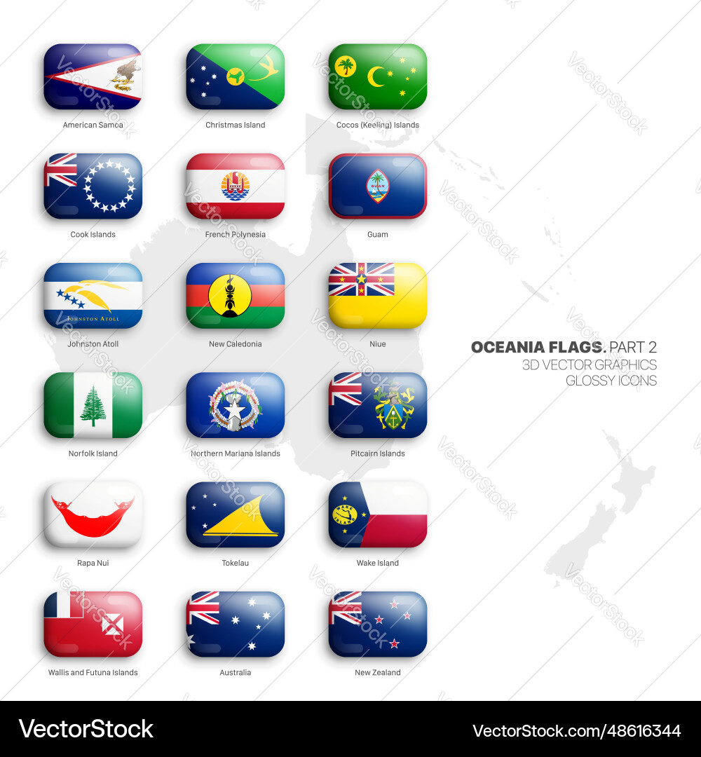 Oceania flags of dependencies 3d rounded glossy Oceania flags of dependencies 3d rounded glossy vector image