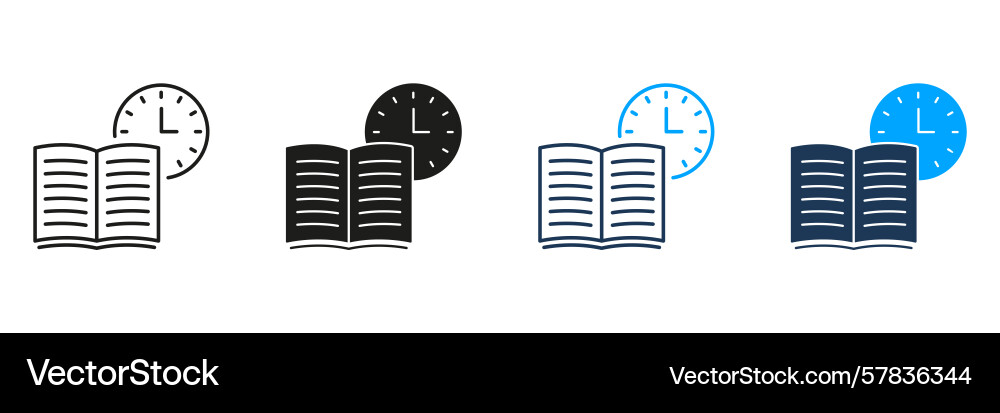 Open book with clock line and solid icon set time Vector Image