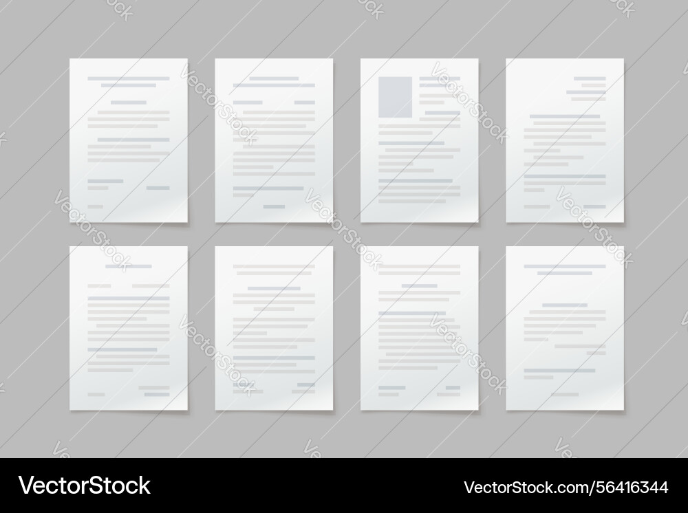 Paper documents in set front view Paper documents in set front view Vector Image