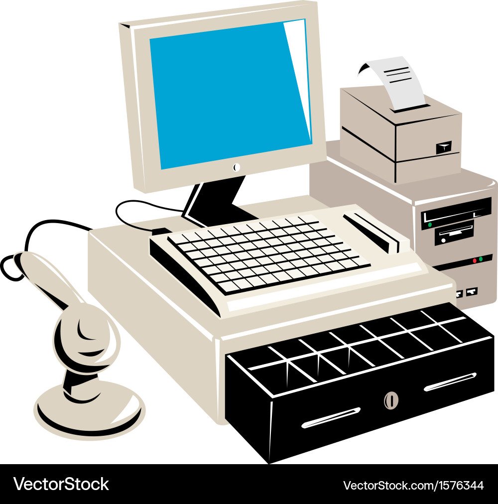 Retro Cash Register with Computer Mouse vector image